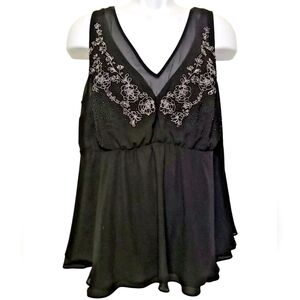 Torrid Plus Size Sheer Beaded Baby Doll‎ V-Neck Tank - Black -  1X